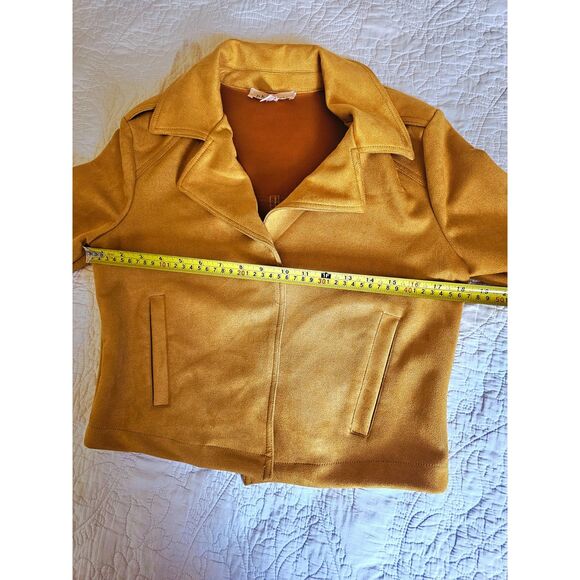 Trendy Chic Mustard Cropped Suede Moto Jacket By Philosophy Republic Size Small - Picture 6 of 9